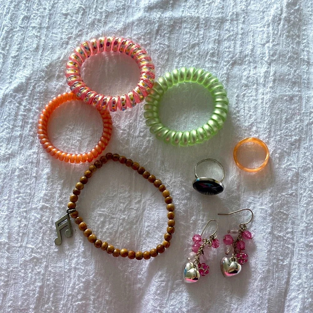 Bag of Kids’ Jewelry - 4 Bracelets, 1 pair earrings and 2 rings